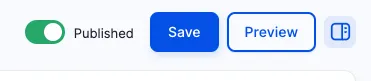 A published toggle, Save button, and Preview Button.